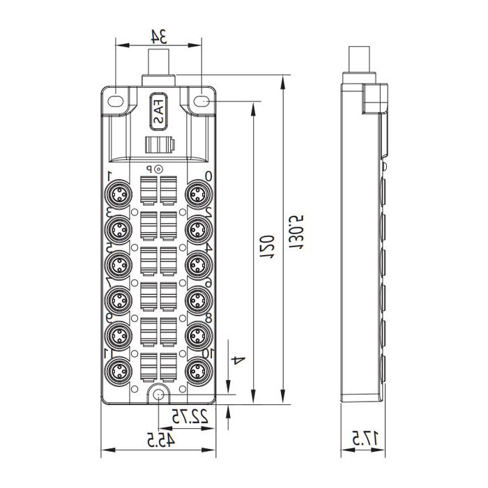 M8 junction box, single channel, NPN, 12-port all-in-one, LED, PVC non-flexible cable, gray sheathed, 23NA21-XXX